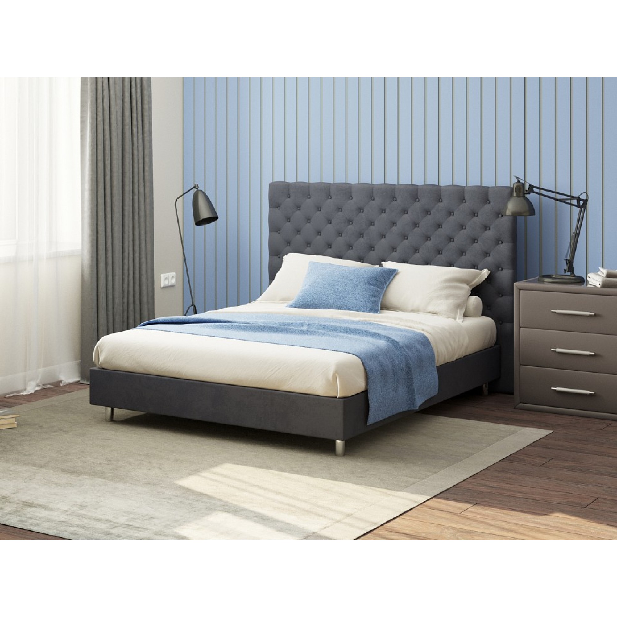 Кровать односпальная Paris Boxspring Standart  ORM_90-200-ParisBoxspringStandart-UltraWetAsphalt