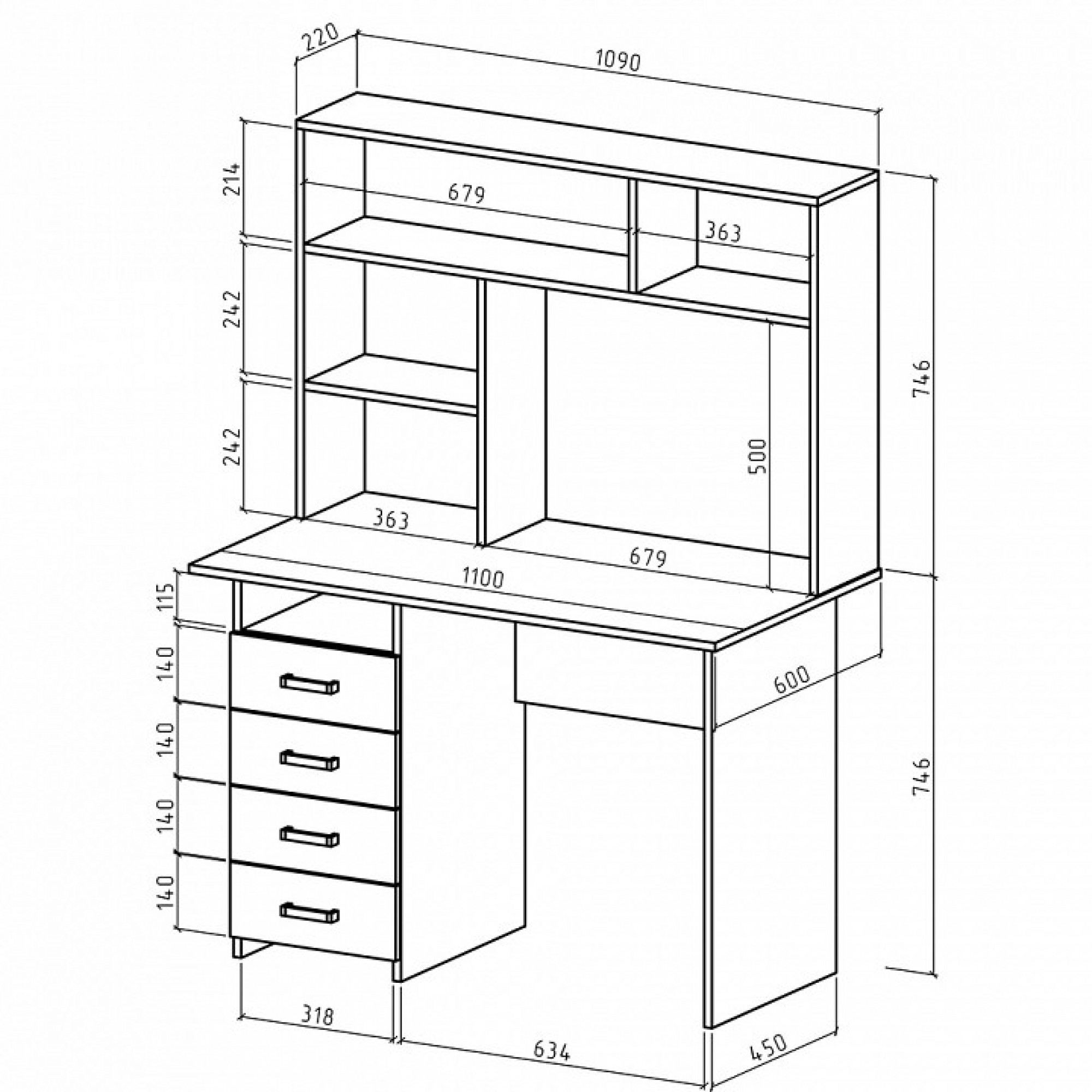 Стол компьютерный Лайт-4 СН    MAS_PSLT-4-SN-DM