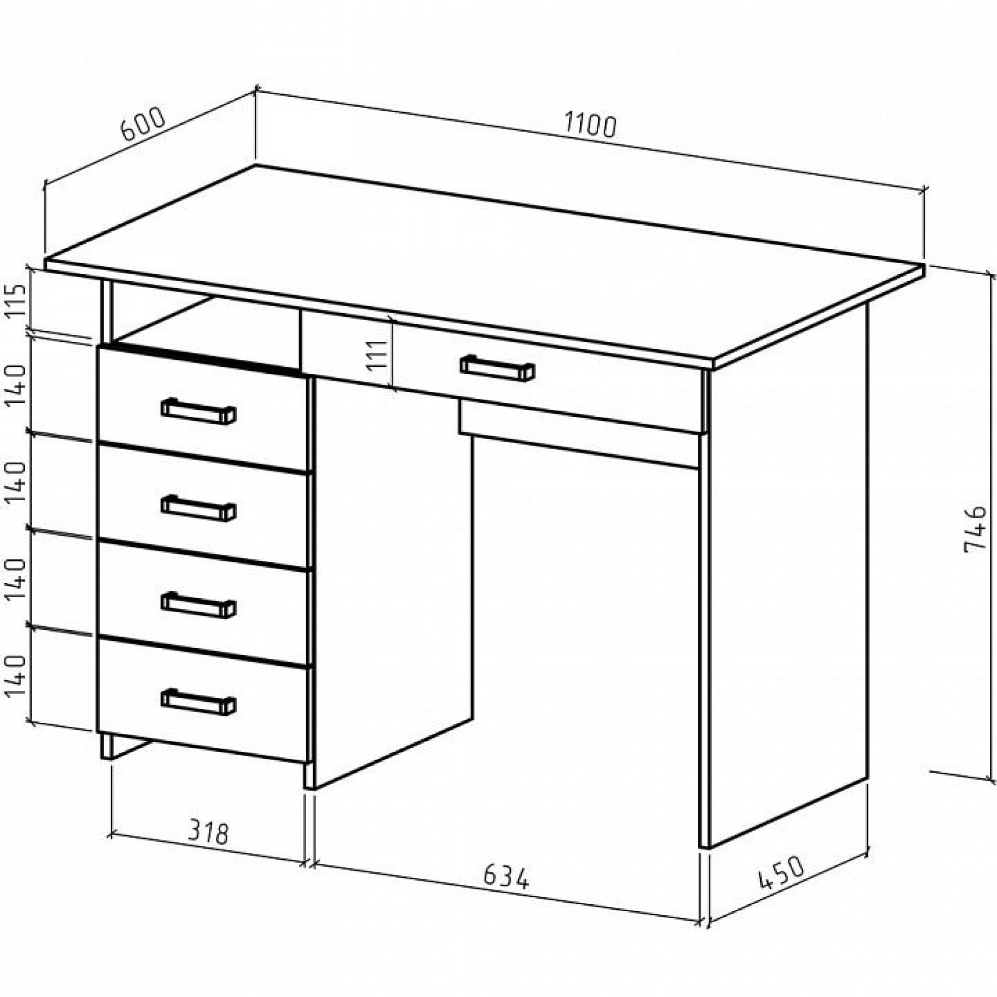 Стол письменный Лайт-4Я    MAS_PSLT-4YA-DS