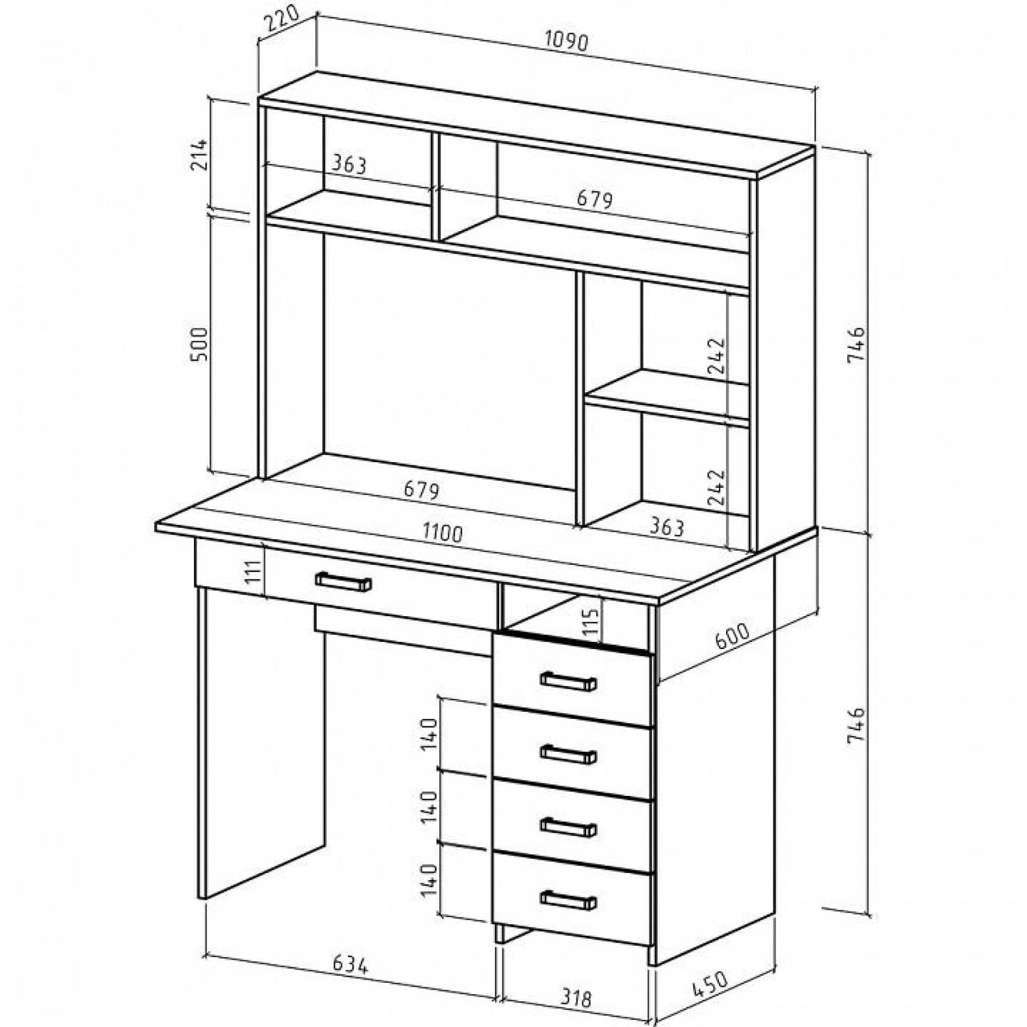 Стол компьютерный Лайт-5Я СН    MAS_PSLT-5YA-SN-DS