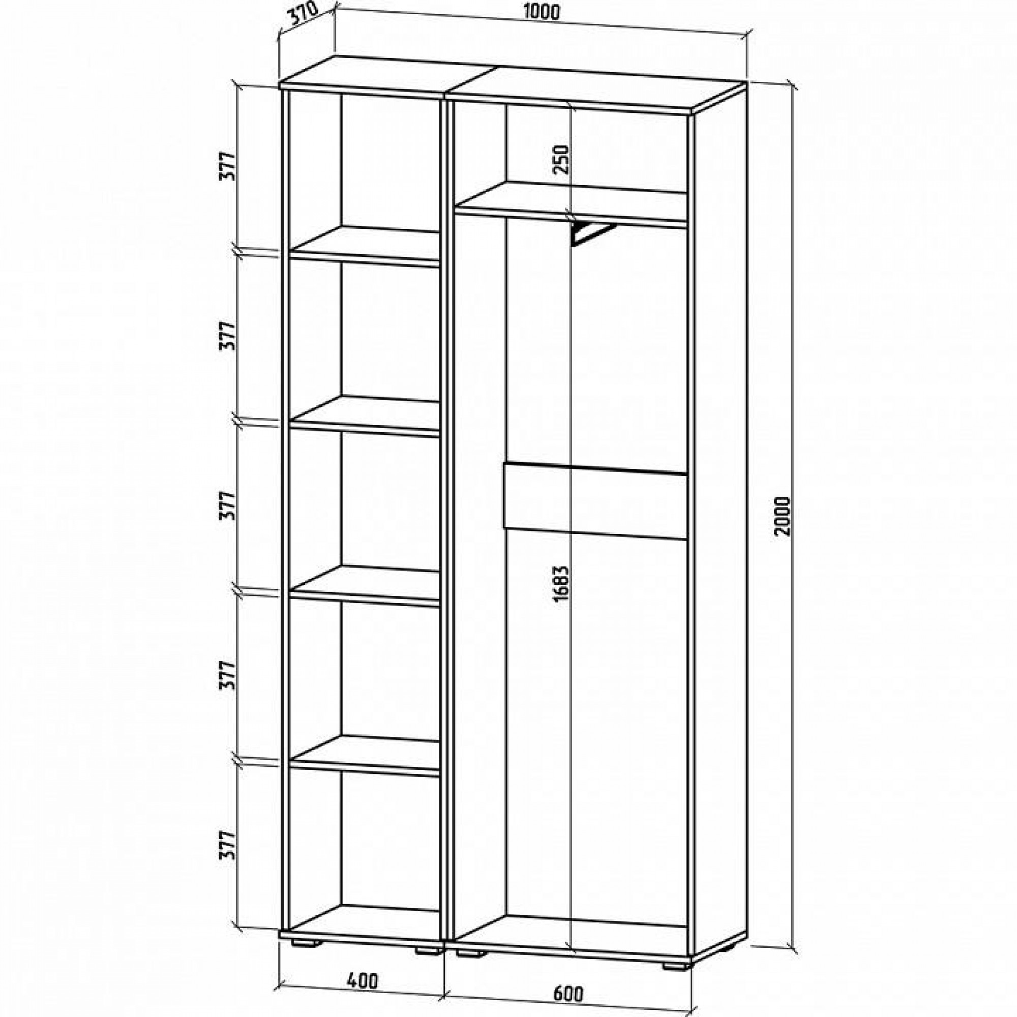 Шкаф платяной Тунис-6    MAS_SHT-6-DZ